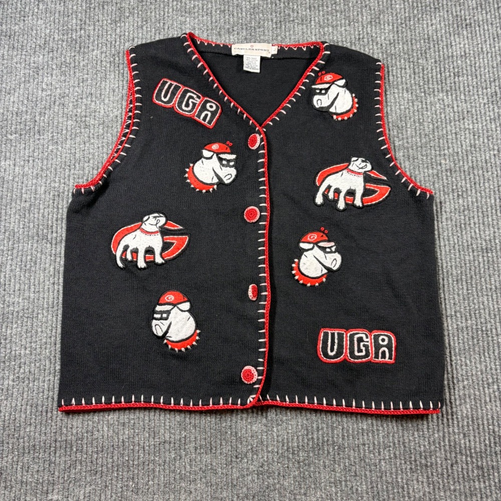 Castles Sport‎ Women UGA Georgia Bulldogs Knit Sweater Vest Black Red Size L